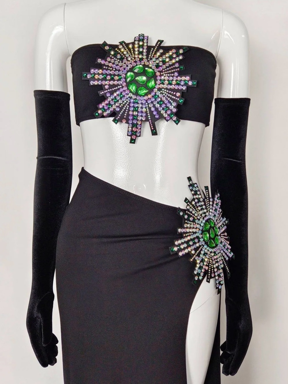 Bella Barnett Crystal
Embellished Black Two-Piece
Maxi Skirt Set